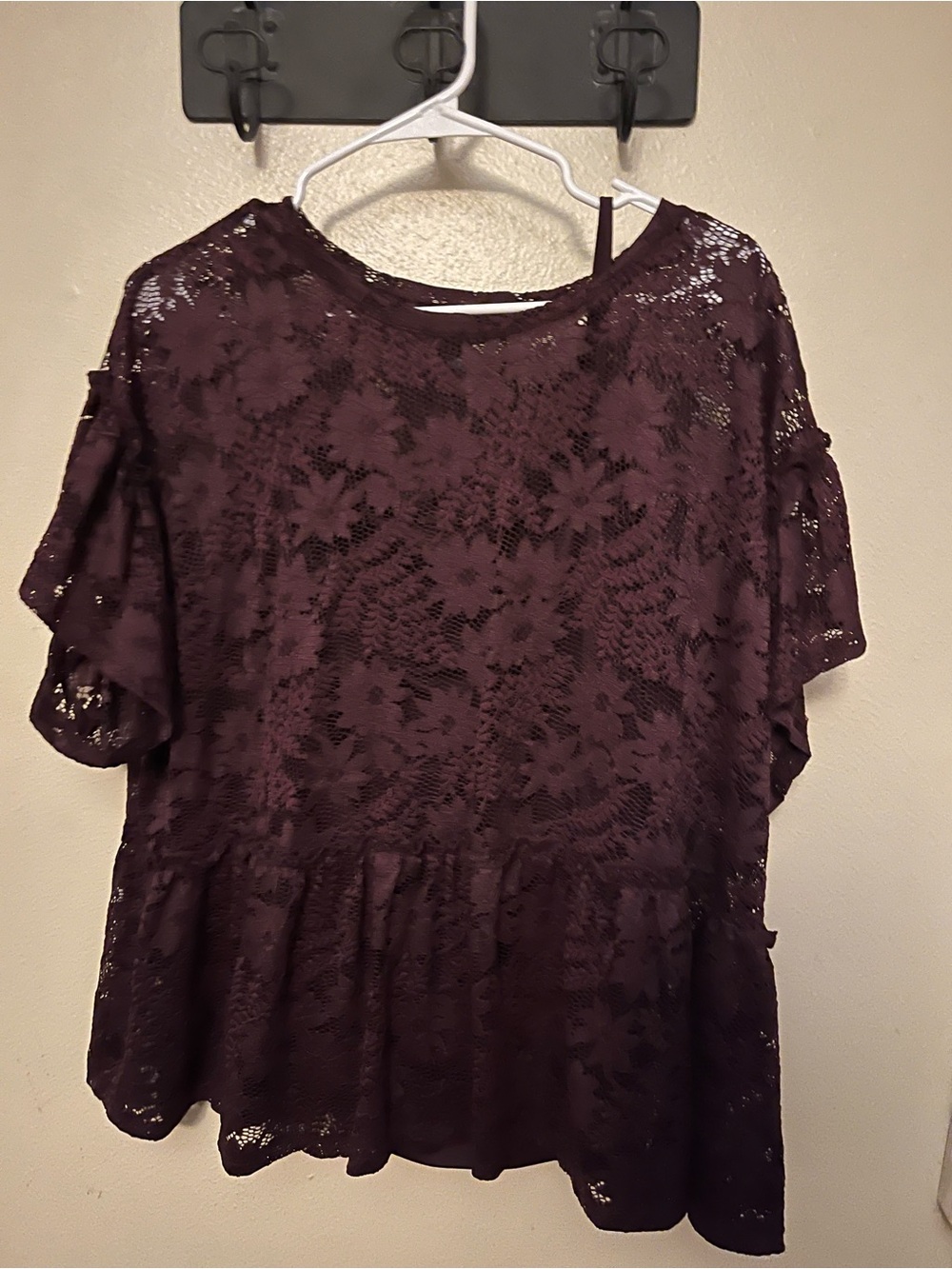 Terra & Sky Plum Lace Peplum Blouse